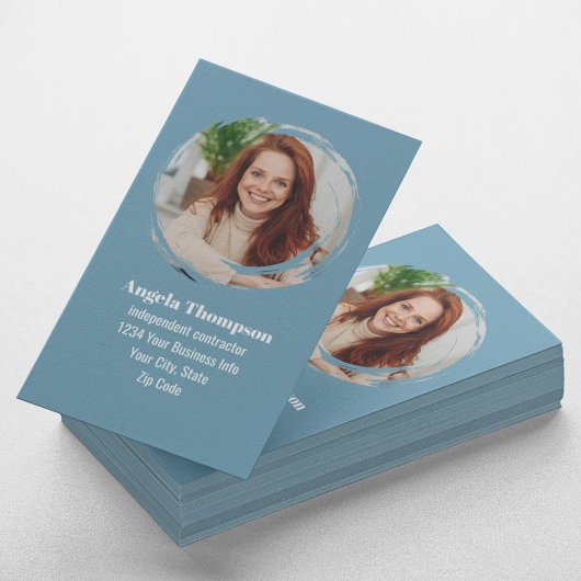 Blue Modern Photo QR Code Custom Visitenkarte