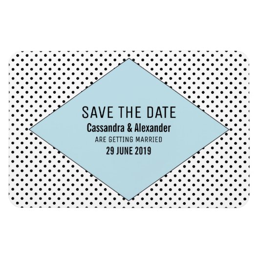 Blue Modern Polka Dots Save the Date Magnet (Horizontal)