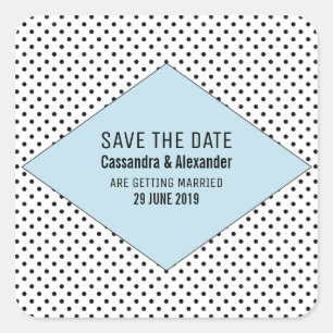 Blue Modern Polka Dots Save the Date Quadratischer Aufkleber
