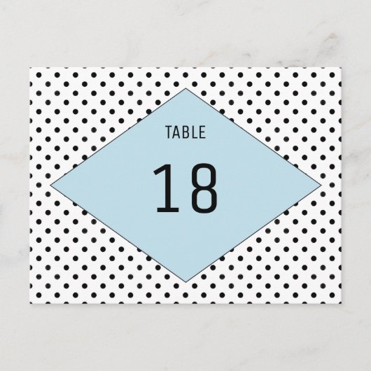 Blue Modern Polka Dots Tischnummer Postcard (Vorderseite)