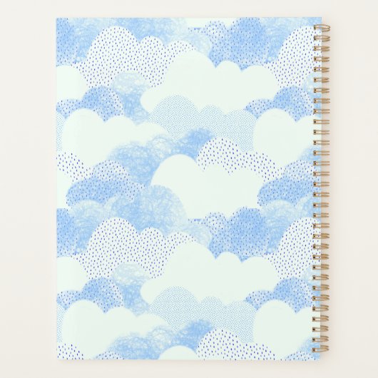 Blue Modern Rain Clouds Personalisierter Name Planer (Rückseite)