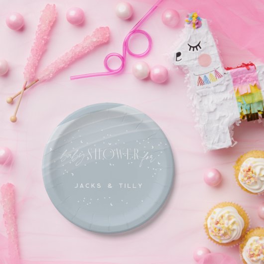 Blue Modern Rainbow and stars White Baby Dusche Pappteller (Party)