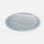 Blue Modern Rainbow and stars White Baby Dusche Pappteller (Schrägansicht)