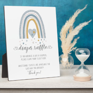 Blue Modern Rainbow Herz Sterne Windeln Raffelzeic Fotoplatte