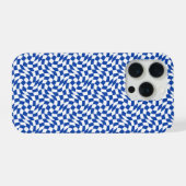 Blue modern retro swirl checkered iPhone hülle (Rückseite (Horizontal))