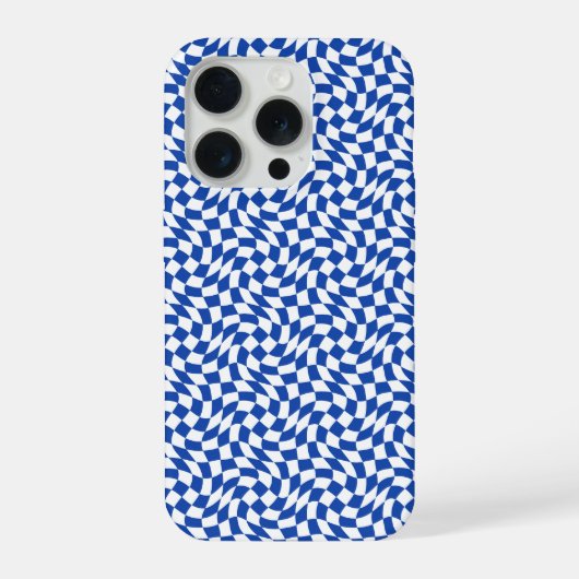 Blue modern retro swirl checkered iPhone hülle (Rückseite)