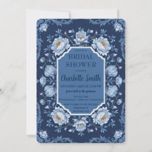Blue Modern Rose Blume Antikes Brautparty Einladung