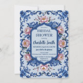 Blue Modern Rose Blume Antikes Brautparty Einladung (Vorderseite)