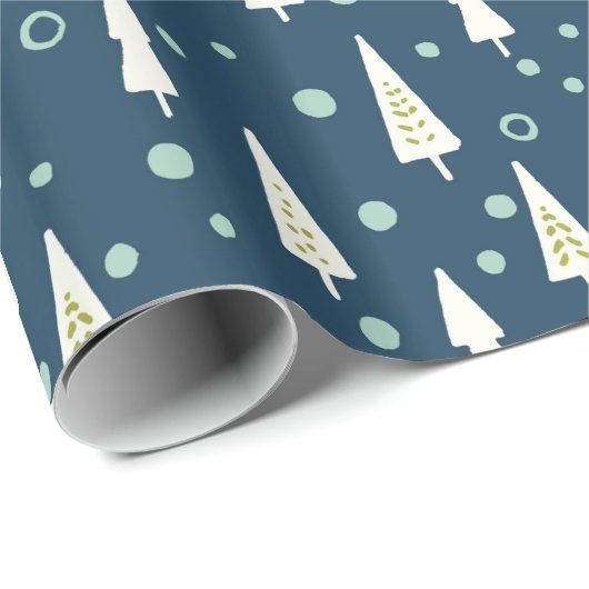 Blue Modern Rustic Country Weihnachtsbaumen Urlaub Geschenkpapier (Rolleneckpunkt)