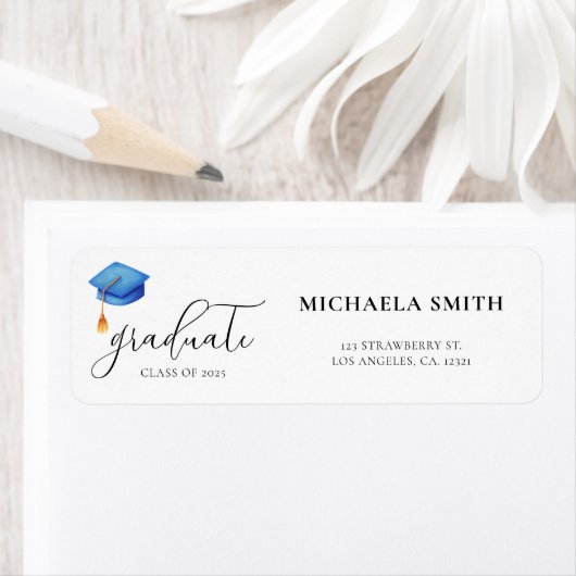 Blue Modern Script Abschluss Rücksendeadresse (Insitu)