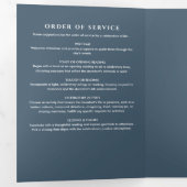 Blue Modern Script Funerary/Memorial Service Dreifach-gefaltete Programmkarte (Innen Erste Seite)