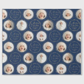 Blue Modern Script Merry Christmas Family 6 photo Geschenkpapier (Flach)