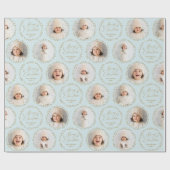 Blue Modern Script Merry Christmas Family 6 photo Geschenkpapier (Flach)