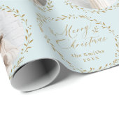 Blue Modern Script Merry Christmas Family 6 photo Geschenkpapier (Rolleneckpunkt)