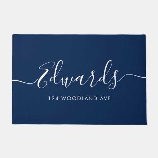 Blue Modern Script Personalisiert Doormat Fußmatte (Vorderseite)