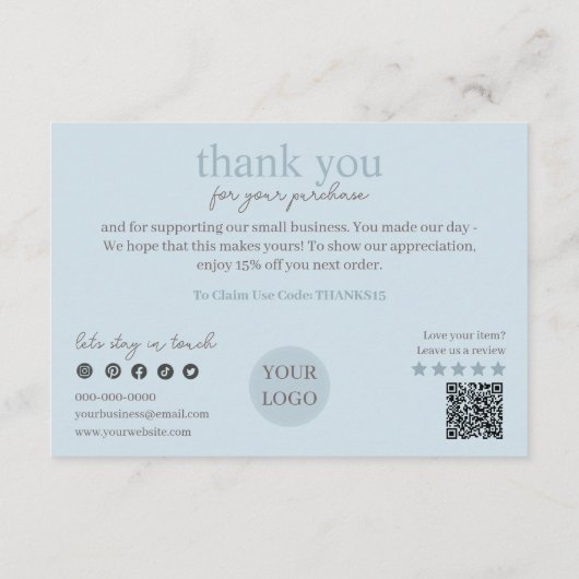 Blue Modern Script QR Code, vielen Dank für Ihr Ge Begleitkarte (Rückseite)