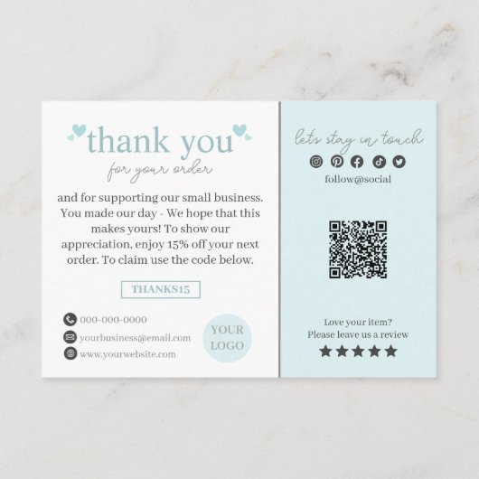 Blue Modern Script QR Code, vielen Dank für Ihr Ge Begleitkarte (Rückseite)