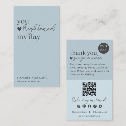 Blue Modern Script QR Code, vielen Dank für Ihr Ge Visitenkarte (Vorne/Hinten)