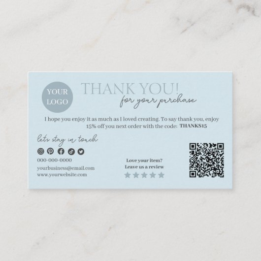 Blue Modern Script QR Code, vielen Dank Visitenkarte (Rückseite)