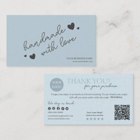 Blue Modern Script QR Code, vielen Dank Visitenkarte (Vorne/Hinten)