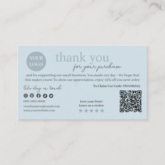 Blue Modern Script QR Code, vielen Dank Visitenkarte (Rückseite)