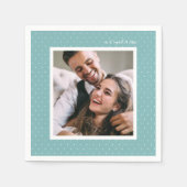 Blue Modern Script und Chic Dots Wedding Foto Serviette (Vorderseite)