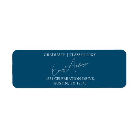 Blue Modern Simple Abschluss Return Address Label (Vorne)