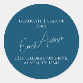 Blue Modern Simple Abschluss Rücksendeadresse Sieg Runder Aufkleber