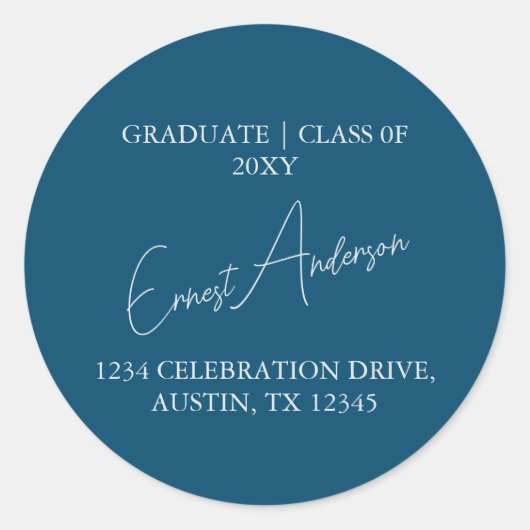 Blue Modern Simple Abschluss Rücksendeadresse Sieg Runder Aufkleber (Vorderseite)