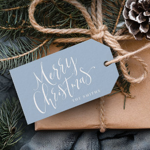 Blue Modern Simple Calligraphy Frohe Weihnachten Geschenkanhänger