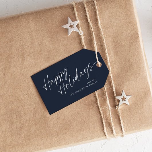Blue Modern Simple Christmas Script Happy Holidays Geschenkanhänger