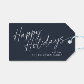 Blue Modern Simple Christmas Script Happy Holidays Geschenkanhänger (Vorderseite (Horizontal))