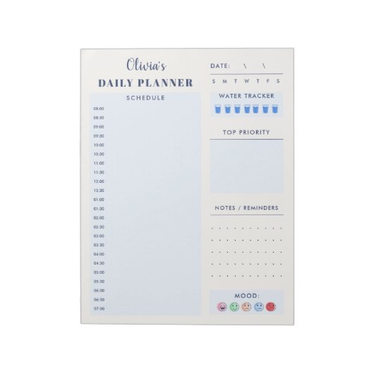 Blue Modern Simple Custom Daily Planner Schedule  Notizblock (Rotiert)