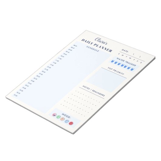 Blue Modern Simple Custom Daily Planner Schedule  Notizblock (angewinkelt)