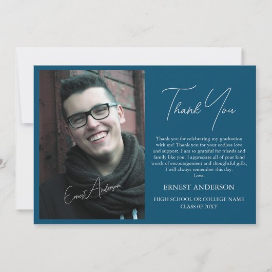 Blue Modern Simple Foto Abschluss Danke Karte (Vorderseite)