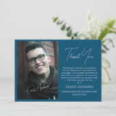 Blue Modern Simple Foto Abschluss Danke Karte (Stehend Vorderseite)
