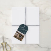 Blue Modern Simple Script Foto Frohe Weihnachten Geschenkanhänger (Mit Garn)