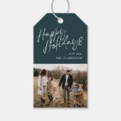Blue Modern Simple Script Foto Happy Holidays Geschenkanhänger (Vorderseite)