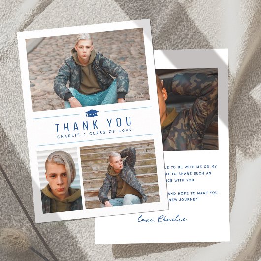 Blue Modern Simple Typografy 4 Foto Abschluss Dankeskarte