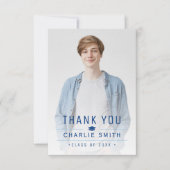 Blue Modern Simple Typografy Foto Abschluss Dankeskarte (Vorderseite)