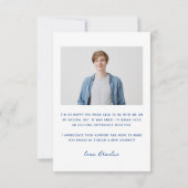 Blue Modern Simple Typografy Foto Abschluss Dankeskarte (Rückseite)