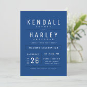 Blue Modern Simple Typografy Foto Wedding Einladung (Stehend Vorderseite)