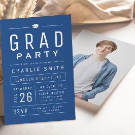 Blue Modern Simple Typografy Graduation Party Einladung