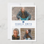 Blue Modern Simple Typography 3 Photo Graduation Einladung (Vorderseite)