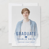 Blue Modern Simple Typography Photo Graduation Einladung (Vorderseite)