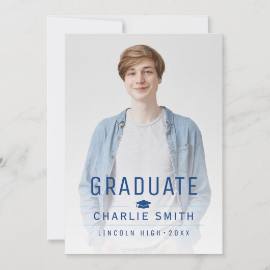 Blue Modern Simple Typography Photo Graduation Einladung (Vorderseite)