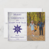 Blue Modern Snowflake Foto Feiertagskarte (Vorderseite)