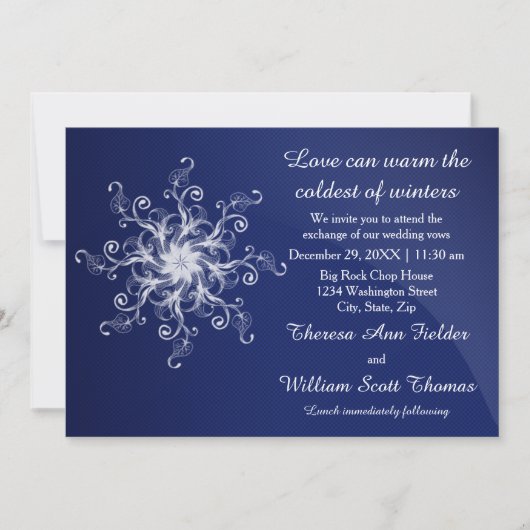 Blue Modern Snowflake Hochzeit Einladung (Vorderseite)