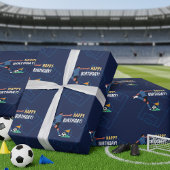 Blue Modern Soccer Happy Birthday Party Geschenkpapier