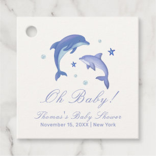 Blue Modern Summer Dolphin Stars Baby Dusche Geschenkanhänger